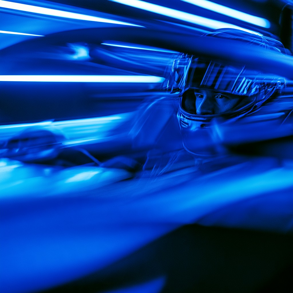 Race driver through the helmet visor